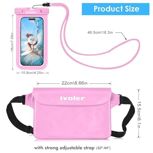ivoler [2 Pack Waterproof Phone Case & Pouch Set, IPX8 Dry Bag with Waist Strap for Beach, Swimming, Kayaking, Fits iPhone 17 16 15 Pro Max, Samsung S26 S25 Ultra, Up to 7.0" - Light Pink — view 2