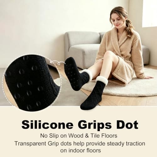 Womens Fleece Lined Slipper Socks, Non Slip Grips Warm Fluffy House Socks — view 3
