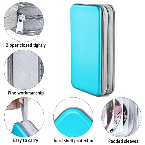 Bivisen 96 Capacity CD/DVD Case Storage Holder Binder Organizer Portable Zipper Hard Plastic CD/DVD Cases Organizer Wallet Book for Car Home Travel (Sky Blue) — view 2