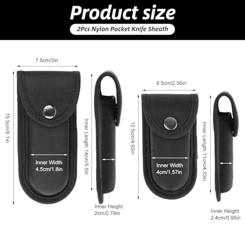 Nexlynk 2 Pcs Nylon Pocket Knife Sheath for 5''-5.5''（14cm） and 4''(11cm) Folding Knife Multitool Pouch with Snap Closure Belt Loop Vertical Carry for Outdoor Hiking Camping Fishing — view 2
