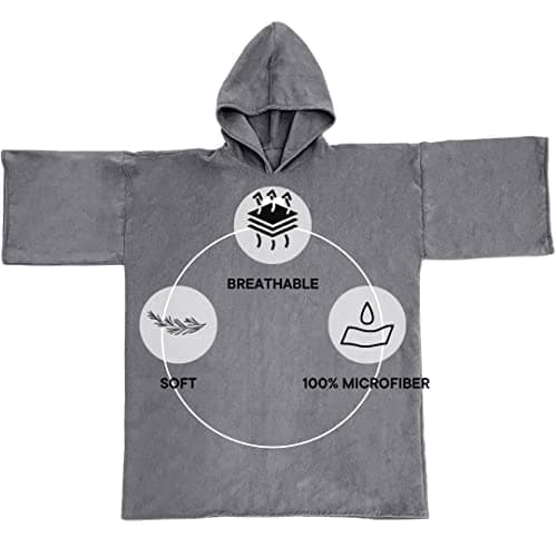 Brentfords Towel Poncho Adult Hooded Large Bath Swim Surf Beach Absorbent Dry Microfiber Changing Robe for Men Boys Quick Dry, Charcoal Grey — view 2