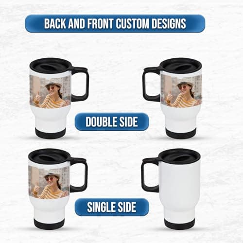 Personalised Travel Mug White 14oz with Handle & Lid – Custom Stainless Steel Coffee Mug with Photo, Text or Logo, Reusable Insulated Mug for Hot Drinks – Gift for Mum, Dad, Friend & Colleague — view 6