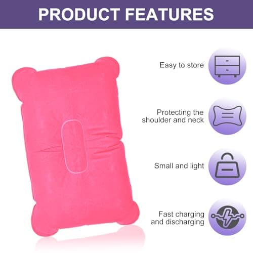 LICQIC 2 PCS Inflatable Pillows, Blow Up Cushion, Air Pillow for Camping,Travel, Sunbathing, Neck Lumbar Support (Rose Red) — view 4