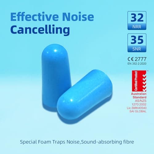Foam Ear Plug for Sleeping, HOYIO 50 Pair 35dB Soft Earplugs for Noise Cancelling Hearing Protection Soring Blocking, Holiday Travel Cruise Flight Backpacking Work Study Essentials, Disposable, Blue — view 4