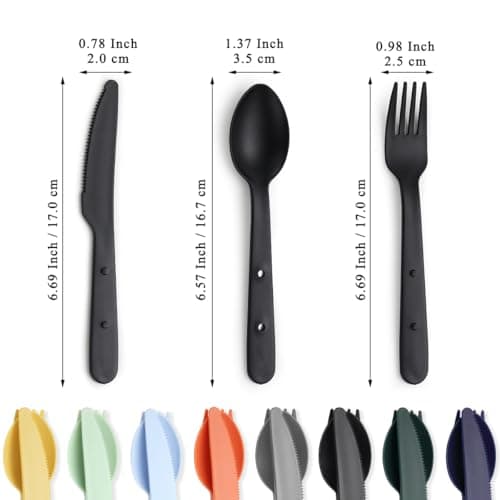 Kyraton Travel Utensils Set for 8, Reusable Plastic Spoons Forks Knives Snapped Together for Portable & Space-Saving Design Cutlery Silverware for Travel, Picnic, Camping, Work, Lunch Boxes — view 2