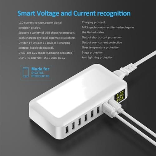 Kitbox Phone Charger Hub 40W 8-port USB Charging Station Multi USB Plug Charger Tower 5V Power Adapter for iPhone 16 m15 14 13 12 11 Samsung and Multiple Devices — view 5