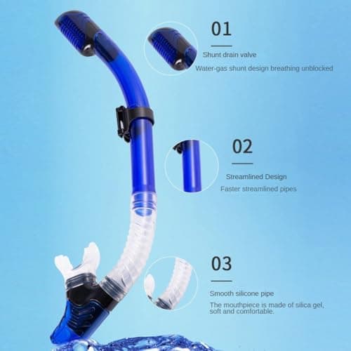 Adult Snorkeling Gear Snorkel Set with Dry Top System 180 Degree Panoramic Snorkel Mask,Snorkel Mask Set Leak-proof (Blue) — view 2