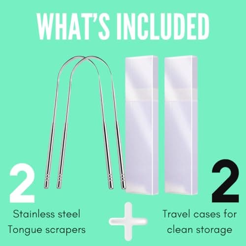 Tongue Scraper for Adults 2 Pcs with Cases Snowsmile (Oral Care Pack) Stainless Steel Tongue Cleaners Reduce Bad Breath 100% Metal Tough Scrapers Men and Women Hygiene Product with Travel case — view 5