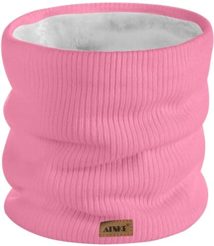 ATNKE Winter Warm Neck Gaiters Thicken Windproof Scarves Dust Face Mask Ski Circle Double Layer Fleece Lined Knit Scarf Gifts for Men and Women/Pink