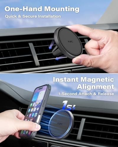 A2C Car Phone Holder for MagSafe 17*N54 Magnetic Ring Phone Holder for Air Vent [Super Stable & 1s Installation ] MagSafe Car Mount Covered with Non-slip Silicone Compatible with iPhone 12-17& Sumsung — view 5