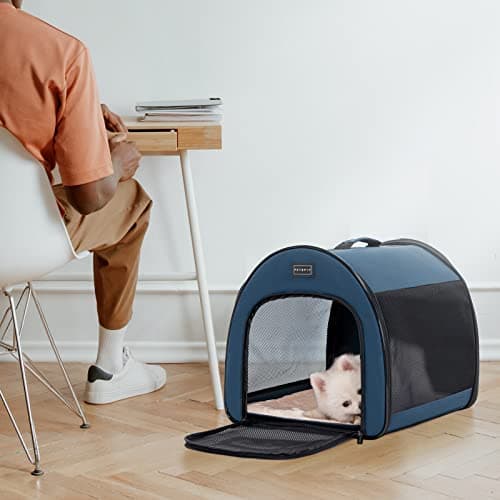 PETSFIT Collapsible Dog Crate, Dog Travel Crate - 26.5 Inch Lightweight, Roomy, Easy to Set Up, Portable Pop Up Dog Carrier with Thick Mat, Sturdy Soft Sided Dog Crate, Navy Blue — view 6