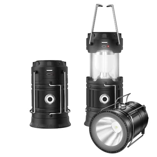 Rechargeable Solar Camping Lantern with USB Charger – Collapsible 2-in-1 LED Lantern & Flashlight – Ideal for Emergency, Hiking, Outdoor Adventures