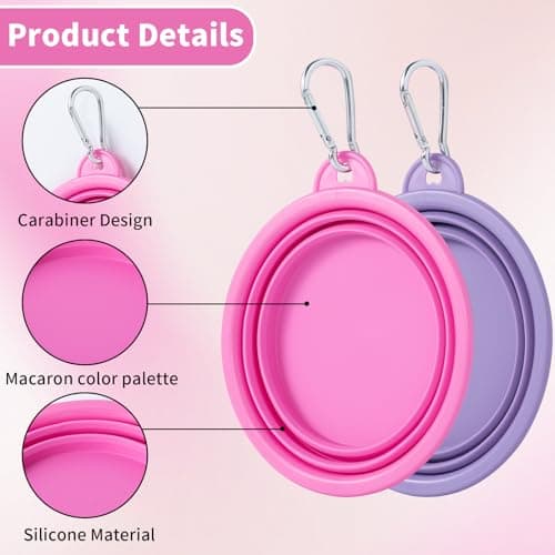 SLSON Collapsible Dog Bowl, 2 Pack Macaron Color Foldable Travel Dog Feeder Bowl Portable Silicone Pet Food Water Dish for Dogs Cats Camping Hiking (Macaron Rose and Violet) — view 2