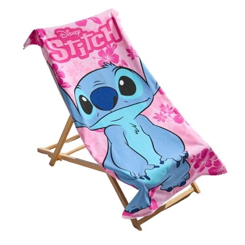 OHS Stitch Beach Towel, Officially Licensed Stitch Gifts for Girls Boys Super Soft Quick Dry Microfibre Beach Towel Holiday Essentials Summer Travel Swimming Towels for Kids, Pink - 71 x 152cm