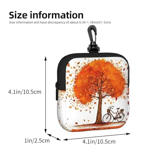 Mini Pouch with Carabiner, Neoprene Travel Makeup Bag with Zipper Tool Storage Pouch Autumn Tree with Aged Old Bike Coin Purse Portable Earbud Case Waterproof Card Holder Wallet for Women Men — view 3