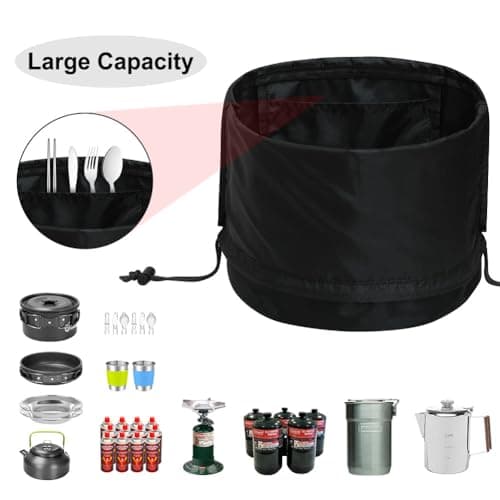 Yorkenbe Camping Cookware Mess Kit Bag, High Capacity Camping Tableware Storage Bag, Drawstring Heavy Duty Water Resistant Cookware Organizer for BBQ Outdoor Cooking Essentials (1) — view 3