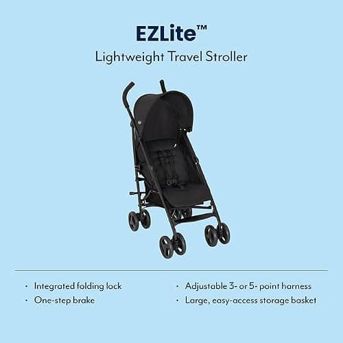 Graco EZLite, ultimate easy-to-use lightweight stroller at only 6.6kg for on-the-go families. Suitable from birth to approx. 3 years (15kg), Midnight fashion, Black — view 2