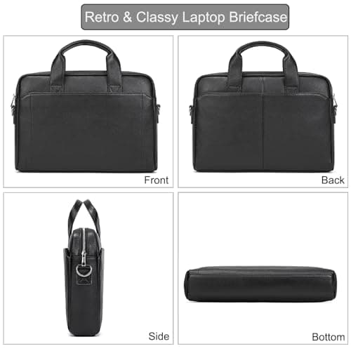 LUUFAN Genuine Leather Briefcases 15.6 inch Laptop Messenger Bags Business Satchel Office Travel Handbag Shoulder Bag for Men, Black — view 3