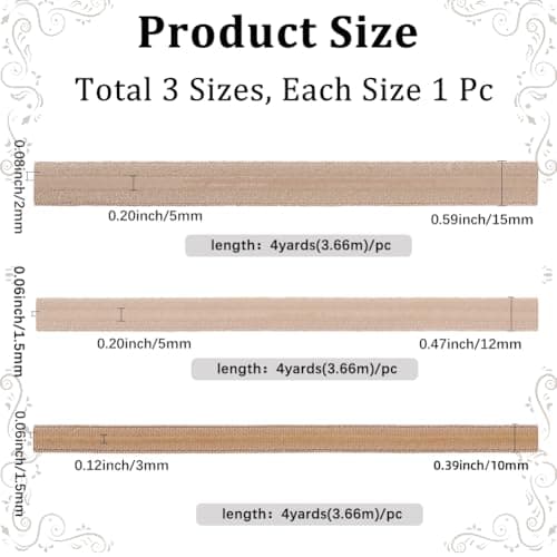 GORGECRAFT 3 Rolls 11Ms Non-Slip Elastic Band Gripper Tape Ribbon Roll with Rubber 10mm 12mm 15mm Wide Stretch Strap Fibre Webbing for Sewing Crafting DIY Headband Garments Sports Wig Hats Bags — view 2