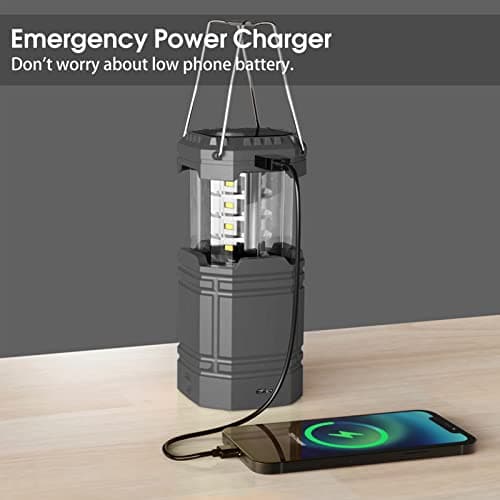 Camping Lantern, Rechargeable Camping Lights with Solar, Hand Crank and USB Charger, Collapsible Tent Light with Handles, Portable Electric LED Light for Outdoor Camping and Tent — view 3