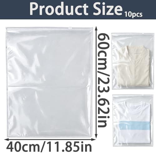 10Pcs Large Ziplock Bags, Clear 60 X 40cm Travel Clothes Storage Bags Reusable Clear Storage Bag Zip Lock Seal Luggage Organiser Pouches for Clothes Shoe Supplies — view 2