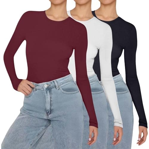 Ladies Thermal Tops 3 Pack Long Sleeve Tops for Women Soft Breathable Slim Fit Base Layer Shirt Ideal for Thermal Layering Casual Wear Womens Long Sleeve — view 2