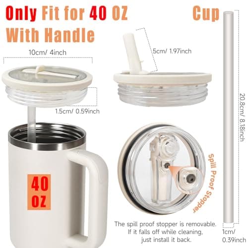 2 Pack Stanley Lid Replacement 40 oz, with Leak Proof and Flip Straw Lid, Stanley Cup Accessories,perfect for travel, fitness, and daily use. (Beige and Beige) — view 3