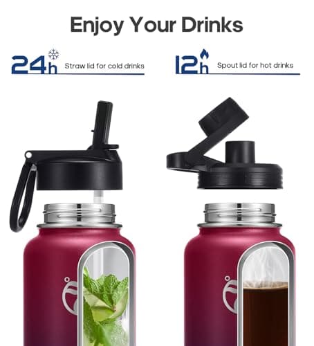 HydroPal Vacuum Insulated 1.2L Stainless Steel Water Bottle with Dual Lids — view 3