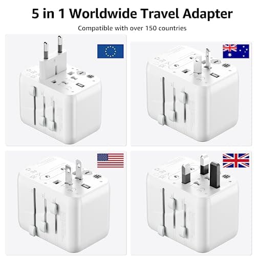 Universal Travel Adapter with USB C, Travel Plug Adapter Worldwide with 1 USB C and 3 USB A, International Travel Adapter Dual 10A Fuses All in One Universal Plug Adaptor for US EU AU UK — view 2