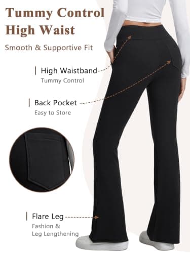 Women Fleece Lined Flared Leggings High Waisted with Pockets M — view 5