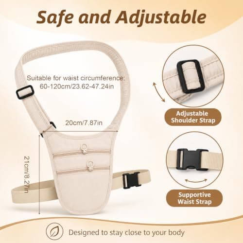 Anti Theft Travel Money Belt, Slim Waterproof Hidden Waist Pouch (Khaki) — view 2