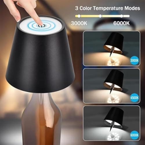 JORCEDI Wireless Bottle Lamp - Rechargeable Bottle Lights USB Rechargeable Bottle Lamp Kit, LED Bottle Lamp Wine Bottle Lamp Touch Dimmable Lamp for Bottle (2pcs Rose Gold,3 Color) — view 2