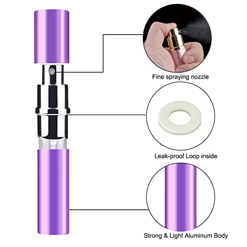Zingso Refillable Travel Perfume Atomiser Bottles, 3 Pcs 10ml Mini Portable Spray Bottles Aftershave Empty with Funnel and Diffuser Tool, Pink+silver+purple (FYC22PBS+A2-FBA-SL) — view 4
