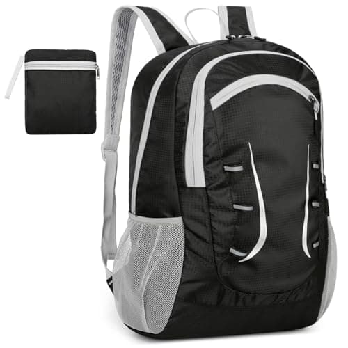 Alitifiy Lightweight Foldable Backpacks, 30L Packable Waterproof Small Hiking Bags & Packs Knapsack Daypack Handy for Men Women Ladies Kids Travel Camping Outdoor Rucksack Bag Pack (Black Grey)