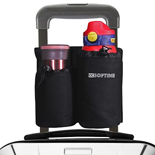 CCSOFTIME Suitcase Travel Cup Holder,Free Hands Luggage Cup Holder,Drink Beverage Caddy Attchment for Water Bottle Coffee Mugs for Flight Attendant Traveler-Black