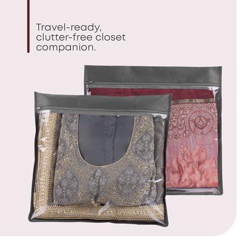Fineway 20 Pack Saree Storage Bags with Zip – Space saving Clear Zip Bag, Clothes Bag Organiser for Sarees, Dresses & Clothes – Moisture-Resistant Saree Bags Clothing Storage (Grey, 42x35cm) — view 6