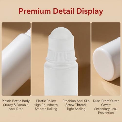 Happyupcity 6Pcs 30ml/1oz White Plastic Roller Bottles Empty Refillable Roll On Bottles Leak-Proof Deodorant Containers Travel Size Rollerball Bottle for DIY Essential Oil Perfumes Balms — view 6