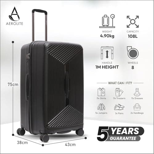 Aerolite Large 108L Polypropylene Hard Shell Trunk Suitcase, 4 Wheels — view 2