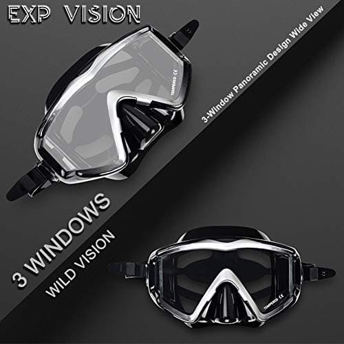Adult Pano 3 Panoramic Scuba Diving Mask, Tempered Glass Snorkeling Dive Mask, Premium Swim Goggles With Nose Cover Snorkeling Gear for Snorkeling, Freediving, Swimming (Cool Black) — view 4