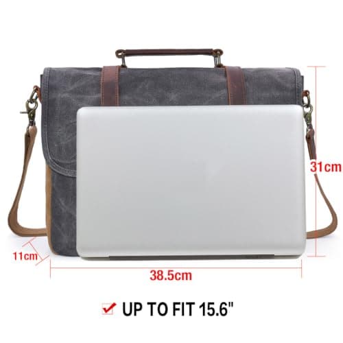NEWHEY Mens Laptop Shoulder Canvas Messenger Bag Waterproof Computer Briefcase Notebook Vintage Satchel Designer School Work Bags Grey 15.6 Leather — view 5