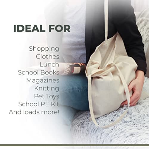 DIVCHI Pack Of 5 Cotton Tote Bag Eco-Friendly Shopping Bag 100% Cotton Canvas Reusable Grocery Cloth Bag With Extra Strong Long Handle - Ideal for Printing & Embroidery (38cm x 42 cm x 70cm) — view 4