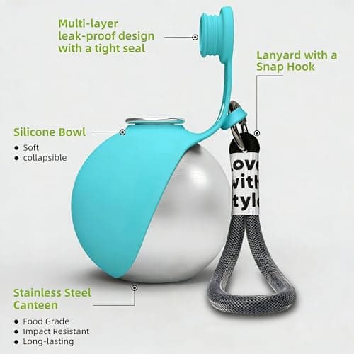 Stainless Steel Dog Water Bottle for Walking 285ml, 2-in-1 Portable Dog Water Bottle with Foldable Silicone Bowl, Feeding & Watering Supplies for Dogs, Dog Bottle for Travel and Walks (Cream) — view 3