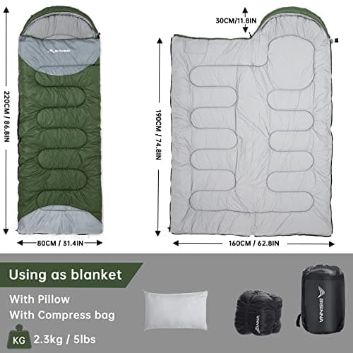 BISINNA 0 Degree Winter Sleeping Bags(480GSM) for Adults-Cold Weather Camping Sleeping Bag-Comfortable Warm Portable Sleeping Bags with Pillow Compression Sack for Backpacking Hiking Outdoor — view 2