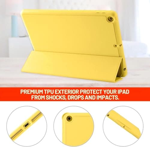Compatible With iPad 9th/8th/7th Generation, Premium PU Leather + Soft TPU Back Case With Pencil Holder, Auto Sleep/Wake 10.2 Inch Cover 2021/2020/2019 (Yellow) — view 5
