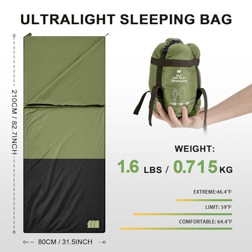 Warm Weather Sleeping Bags for Adults - Lightweight/Compact/Ultralight/Backpacking/Waterproof/Packable, Free Compression Sack - Best for Summer Camp, Hiking, Motorcycle, Easy to Carry, Small Space — view 2