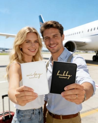 GroomBrideGifts Hubby and Wifey Passport Wallet, Wedding Gifts for Couples, Passport Holder for Travel, Honeymoon Travel Essentials, A Wifey & Hubby, 5 * 6, Minimalist — view 2
