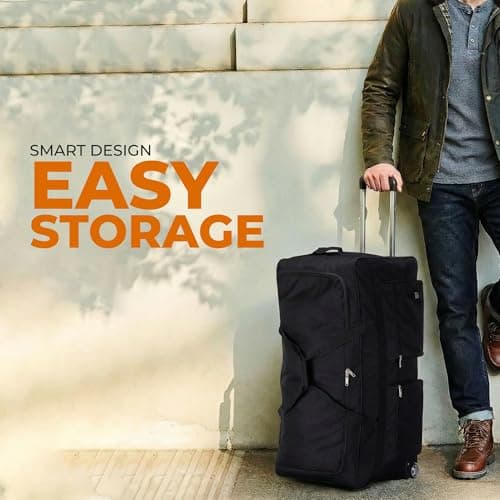 ATX Luggage 40" Jumbo Wheeled Duffle Bag Lightweight Rolling Wheels Suitcase Extra Durable Holdall for Sports Travel and Cargo | Black — view 6