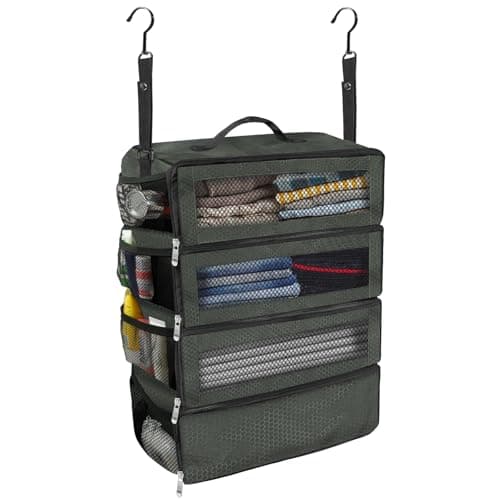 Olosar Suitcase Organizer, Travel Luggage Organizer, Portable, Hanging Travel Shelves, Foldable, Hanging Packing Cubes for Hand Luggage, Dark Grey, M