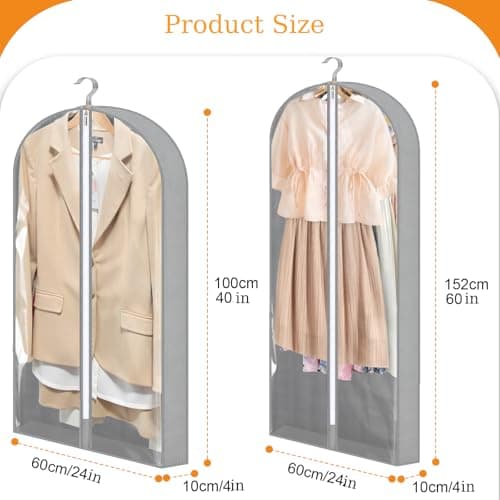 4 Pack Garment Bags, 40/60 Inch Clothes Covers with 4" Gusset, Grey — view 2