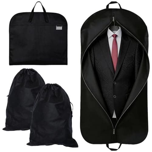 3PCS Suit Bags for Men Set, Suit Carrier, 60x120CM, Includes 2 Shoe Bags. Designed for Storing Jackets, Shirts, Evening Gowns, and Suits. Ideal for Travel and Business Use. (Black）